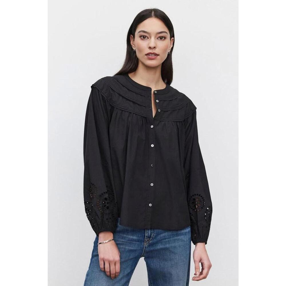 Velvet by Graham & Spencer Carden Cotton Eyelet Boho Top Sz‎ S